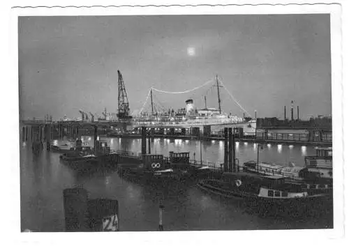 AK, Hamburg, Hafen bei Nacht, um 1952