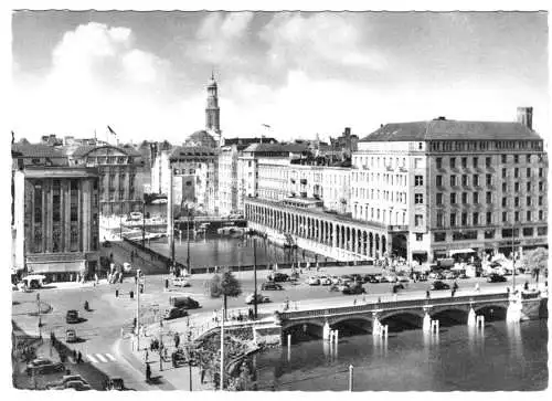 AK, Hamburg, Reesendammbrücke und Alsterarkaden, um 1958