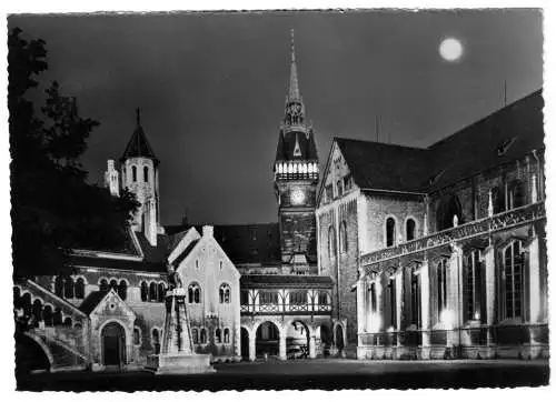 AK, Braunschweig, Burgplatz, Nachtansicht, 1959