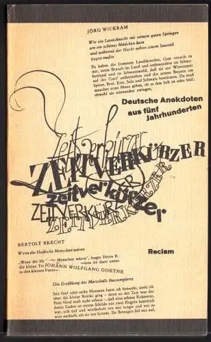 Zeitverkürzer, Deutsche Anekdoten aus fünf Jahrhunderten, 1988, Reclam 390