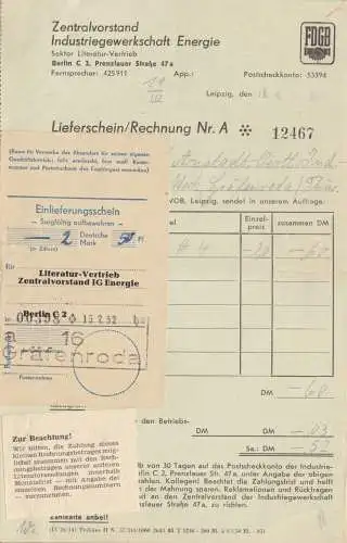 Rechnungen, Zentralvorstand Industriegewerkschaft Energie, Berlin C 2, Juni 1952
