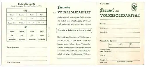 Mitgliedskarte, Freund der Volkssolidarität, blanko, 1950er