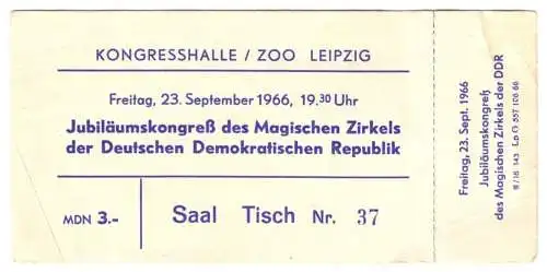 Eintrittskarte, Leipzig, Jubiläumskongress des Magischen Zirkels d. DDR, 1966