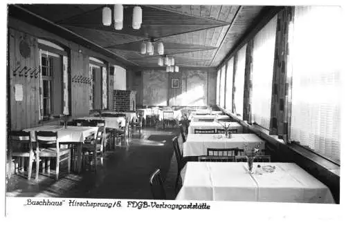 AK, Hirschsprung Erzgeb., FDGB-Vertragsgaststätte "Buschhaus", Gastraum, 1963