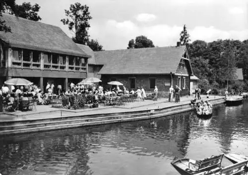 AK, Lübbenau Spreewald, OT Lehde, Gaststätte "Fröhlicher Hecht", belebt, 1981