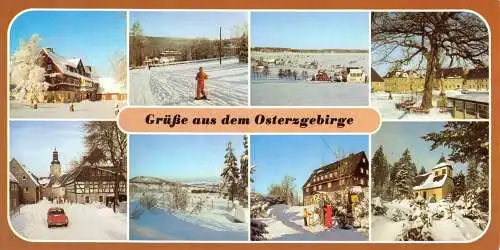 AK lang, Kr. Dippoldiswalde, Grüße aus dem Osterzgebirge, Winteransichten, 1985
