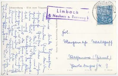 Landpoststempel, Poststelle II, Limbach ü. Neuhaus a. Rennweig, Neuhaus, 12.5.59