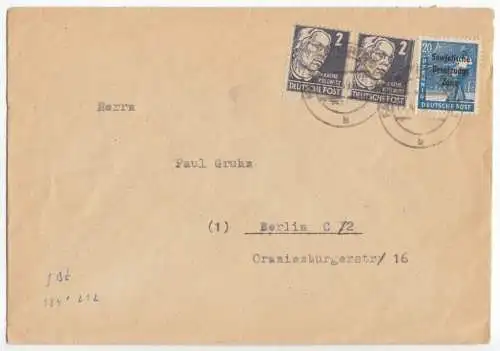 Bedarfsbeleg, SBZ / DDR, Mi.-Nr. 212 (2) Mif 189, Falkenstein (Vogtl), 13.4.49