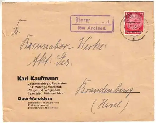 Landpoststempel, Poststelle II, Oberwaroldern über Arolsen, Arolsen, 4.1.38