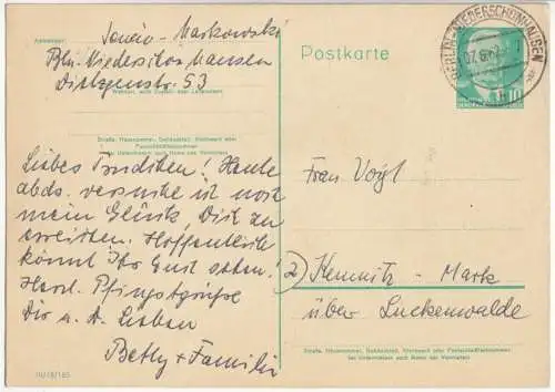 Ganzsache, Postkarte, DDR Michel P68a, o Berlin-Niederschönhausen, 07.6.62
