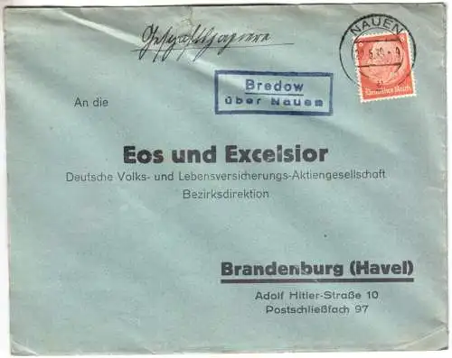 Landpoststempel, Poststelle II, Bredow über Nauen, Nauen, 22.5.39