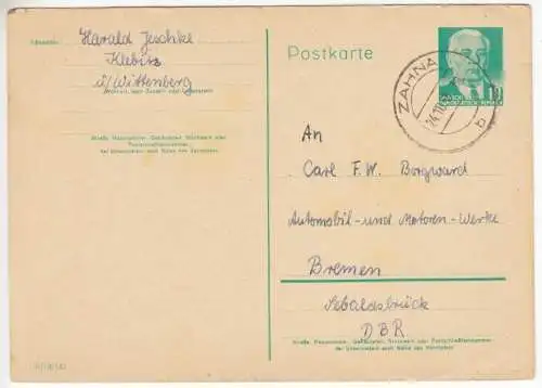 Ganzsache, Postkarte, DDR Mi.-Nr. P68, o Zahna, 24.10.58