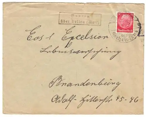 Landpoststempel, Poststelle II, Paaren über Velten Mark, Velten (Mark), 20.6.38