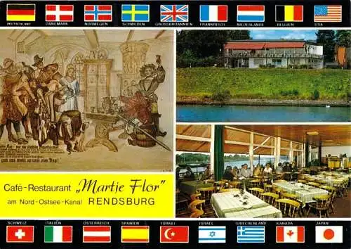 AK, Rendsburg, Café - Restaurant "Martje Flor", drei Abb., gestaltet, um 1975