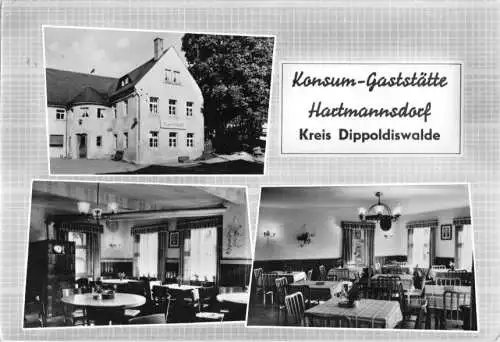 AK, Hartmannsdorf Kr. Dippoldiswalde, Konsum-Gaststätte, drei Abb., 1965