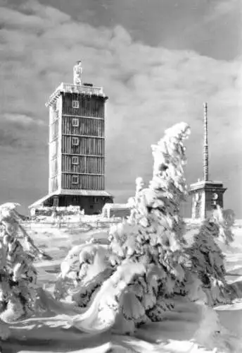 AK, Brocken Harz, Gipfelbebauung, Winteransicht, 1973