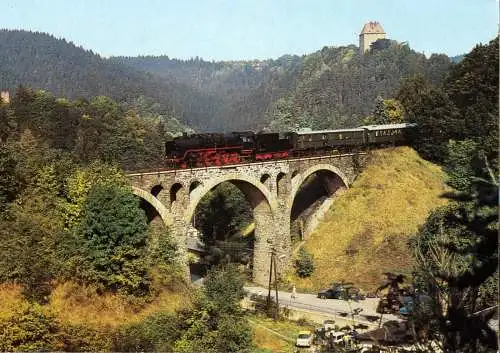 AK, Ziegenrück, Plöthentalviadukt mit Zug, 1988