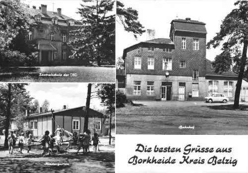 AK, Borkheide Kr. Belzig, drei Abb., u.a. Bahnhof, 1982
