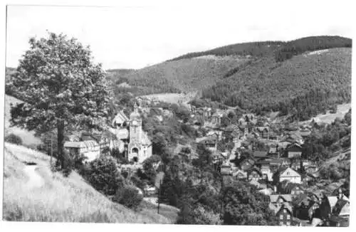 AK, Lauscha Thür., Teilansicht mit Kirche, 1962