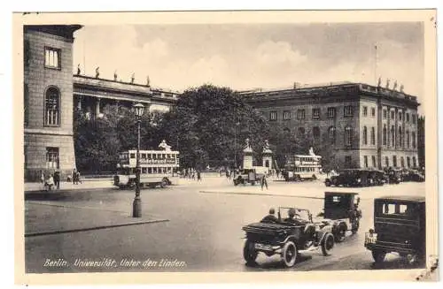 AK, Berlin Mitte, Unter d. Linden, Humboldt-Universität, Busse, Pkw, um 1940