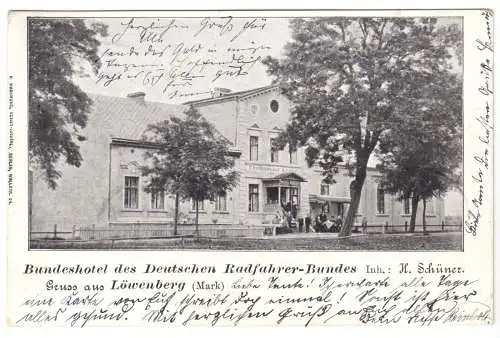 AK, Löwenberg Mark, Bundeshotel des Deutschen Radfahrer-Bundes, 1903