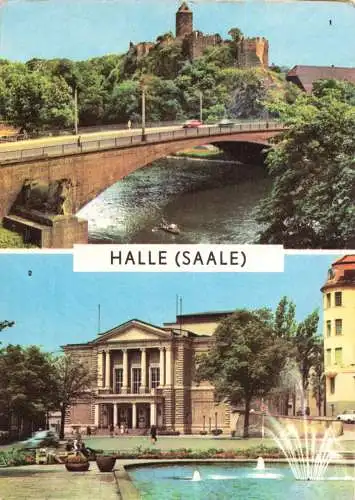 AK, Halle Saale, Burg Giebichenstein und Theater des Friedens, zwei Abb., 1968