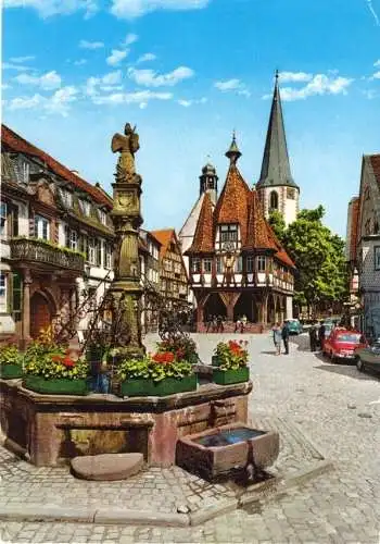 AK, Michelstadt im Odenwald, Marktplatz mit Brunnen, um 1975