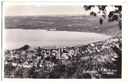 Ansichtskarte, Bregenz, Vorarlberg, Totale, Blick gegen Lochau, um 1940, Echtfoto