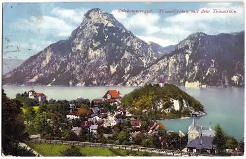 Ansichtskarte, Traunkirchen mit dem Traunstein, 1914