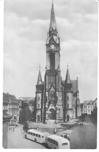 Ansichtskarte, Mylau Vogtland, Kirche, Bus, 1957