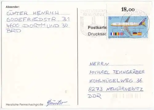 Bedarfspostkarte, BRD, Michel 1387, EF, Oberandstück, o Dortmund 1, 24.5.88