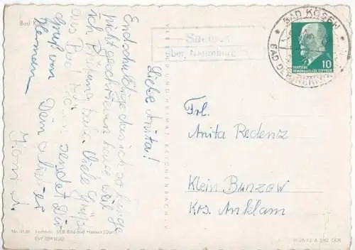 Landpoststempel, Poststelle II, Saaleck über Naumburg (S), Bad Kösen, 20.6.62