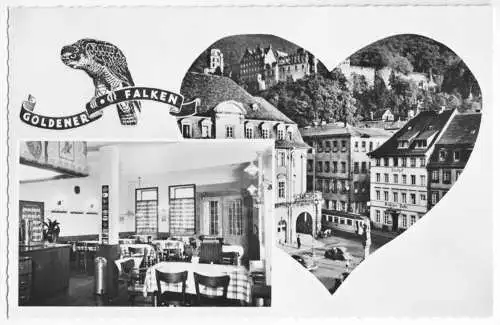 Ansichtskarte, Heidelberg, Gaststätte "Goldener Falken", zwei Abb., gestaltet, um 1960