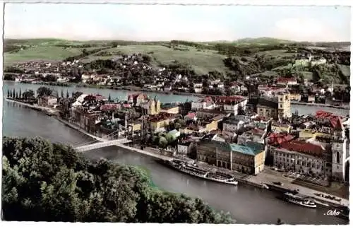 Ansichtskarte, Passau, Blick vom Oberhaus auf Altstadt, 1959