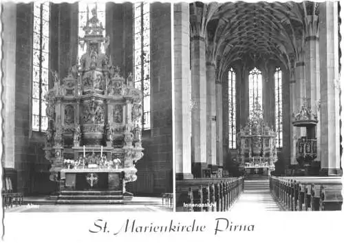 Ansichtskarte, Pirna, St. Marienkirche, zwei Innenansichten, 1965