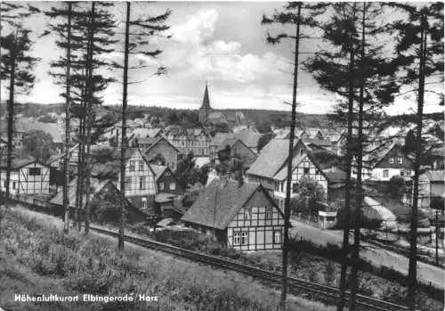 AK, Elbingerode Harz, Teilansicht mit Bahnlinie, 1964