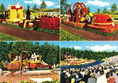 AK, Wiesmoor Ostfr., Korsowagen und Freilichtbühne beim Blütenfest, 4 Abb., 1968