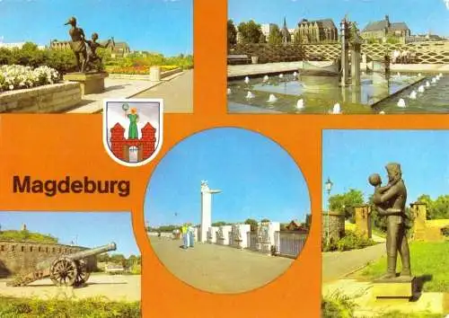 AK, Magdeburg, Promenade Völkerfreundschaft, fünf Abb., Wappen, 1982