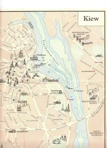 touristischer Innenstadtplan, Kiew, Kyjiw, um 1980