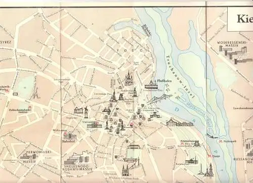touristischer Innenstadtplan, Kiew, Kyjiw, um 1980