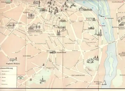 touristischer Innenstadtplan, Kiew, Kyjiw, um 1980
