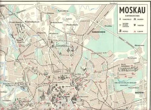 touristischer Innenstadtplan, Moskau, um 1980