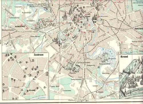 touristischer Innenstadtplan, Moskau, um 1980