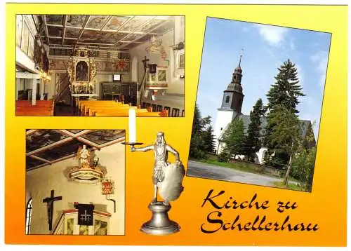 AK Großformat, Schellerhau Erzgeb., Kirche, vier Abb., um 2000