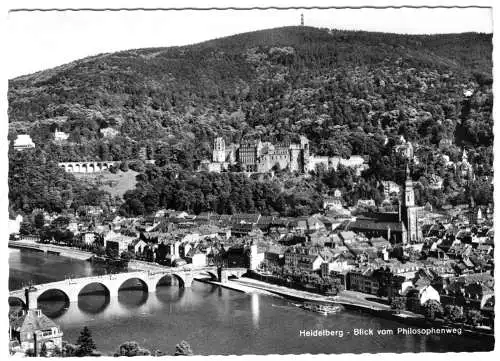 AK, Heidelberg, Blick vom Philosophenweg, um 1960