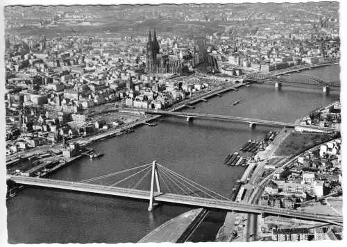 AK, Köln, Luftbildübersicht der Innenstadt, um 1961