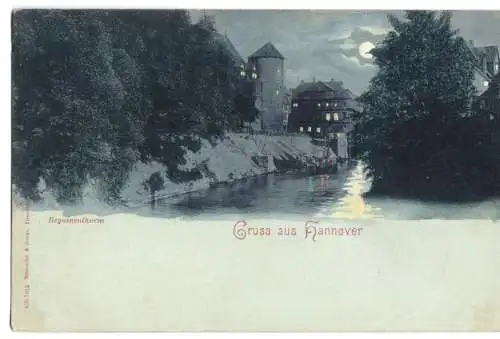 AK, Hannover, Blick zum Beguinenthurm, Mondscheinkarte, um 1900