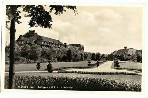 AK, Wanne-Eickel, Anlagen mit Post und Bahnhof, 1938
