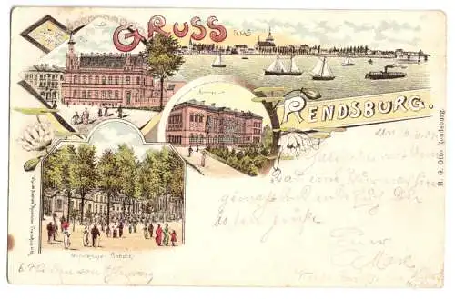 AK, Rendsburg, Farblitho, Gruss aus Rendsburg, vier Abb., 1901