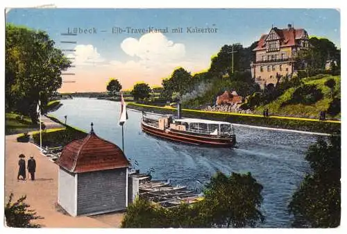 AK, Lübeck, Elb-Trave-Kanal mit Kaisertor, 1915